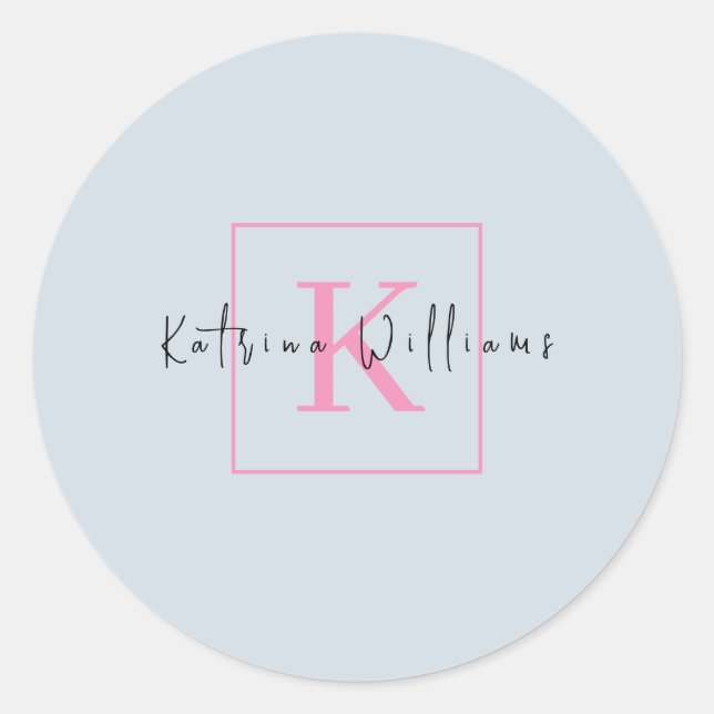 Professional Branding Logo Navy Pink Monogram Classic Round Sticker (Front)