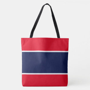 Professional Bright Red White Navy Blue Stripes Tote Bag