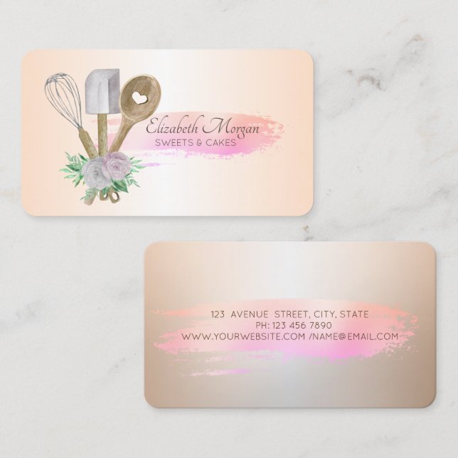 Professional Brush Stroke Bakery Pastry Hand Tools Business Card (Front/Back)