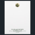 Professional Brushed Gold Logo Green Typography Letterhead<br><div class="desc">Enhance your professional image with our Professional Letterhead designed exclusively for attorneys, lawyers, and law firms. This premium-quality letterhead features a sleek design with a brushed gold logo at the top, adding a touch of elegance to your correspondence. The lower thirds display your company name and contact information in a...</div>