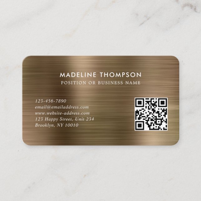 Professional Brushed Metallic Gold Logo QR Code Business Card (Front)