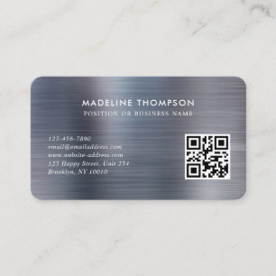 Professional Brushed Metallic Grey Logo QR Code Business Card