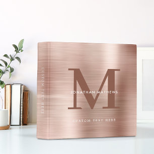 Professional Brushed Metallic Rose Gold Monogram Binder