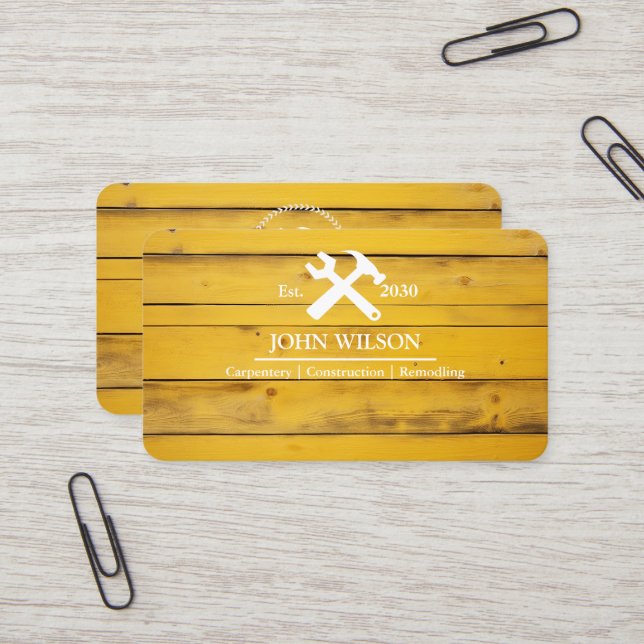 Professional Builder Carpenter Tools Woodworking Business Card (Front/Back In Situ)