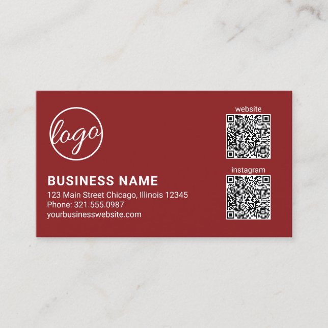 Professional Burgundy Logo QR Code Modern Business Card (Front)