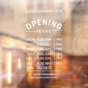 Professional Business 7 Days Opening Hours Time Window Cling