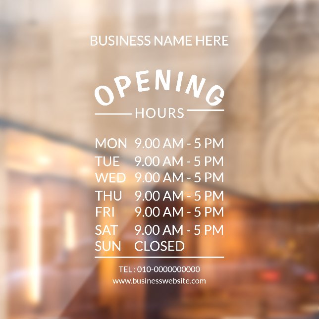 Professional Business 7 Days Opening Hours Time Window Cling (Sheet 2)