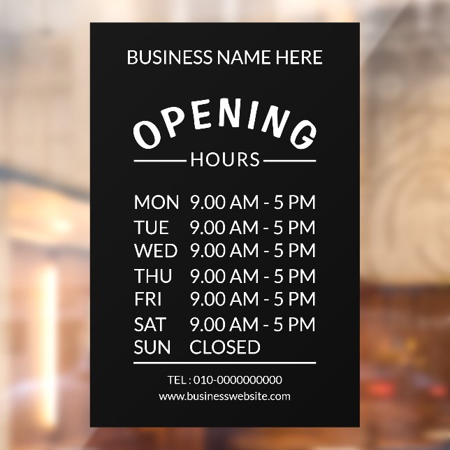 Professional Business 7 Days Opening Hours Time Window Cling (Sheet 2)