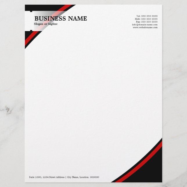 Professional Business Black Red Letterhead (Front)