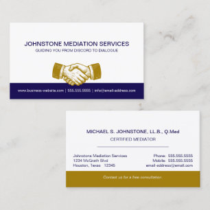 Professional Business Blue Gold Handshake Card