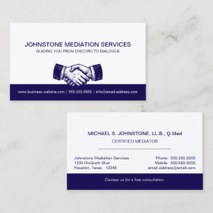 Professional Business Blue White Handshake Business Card