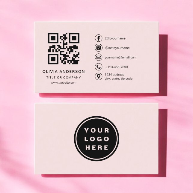 Professional Business Blush Pink QR Code Business Card (Creator Uploaded)