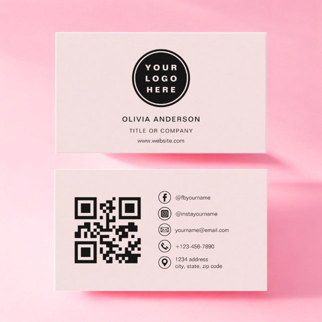 Professional Business Blush Pink QR Code  Card (Creator Uploaded)