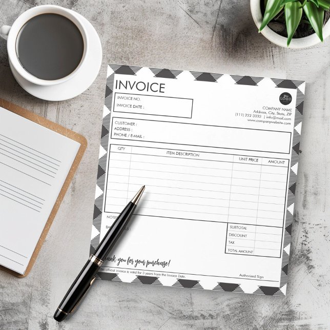 Professional Business Invoice Template with Border Notepad (Simple Black and White  Border Business Invoice Template)