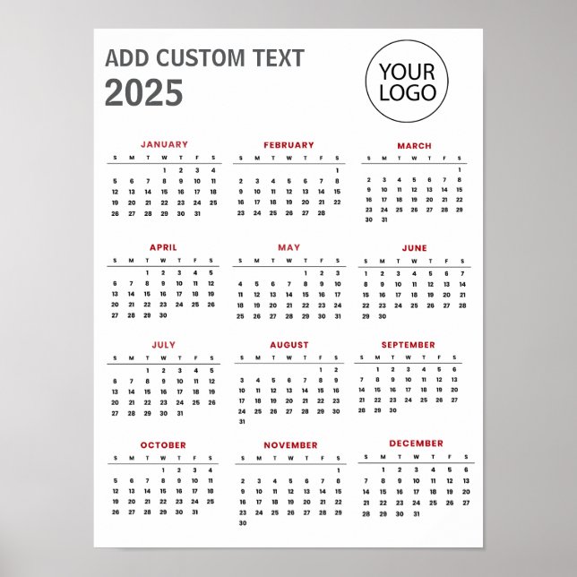 Professional Business Logo and Text 2025 Calendar  Poster (Front)