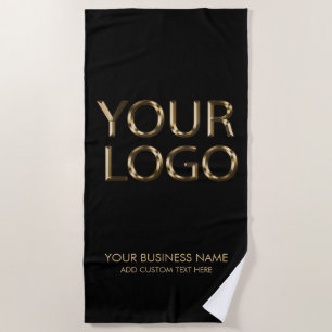 Professional Business Logo and Text Company Black  Beach Towel