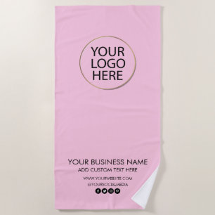 Professional Business Logo and Text Company Pink Beach Towel