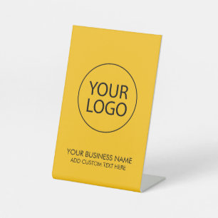 Professional Business Logo and Text Company Yellow Pedestal Sign