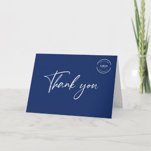 Professional Business logo Customizable blue Thank You Card