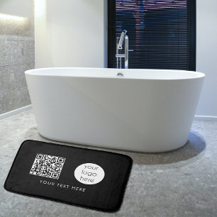 Professional Business Logo QR Code & Text Black Bath Mat