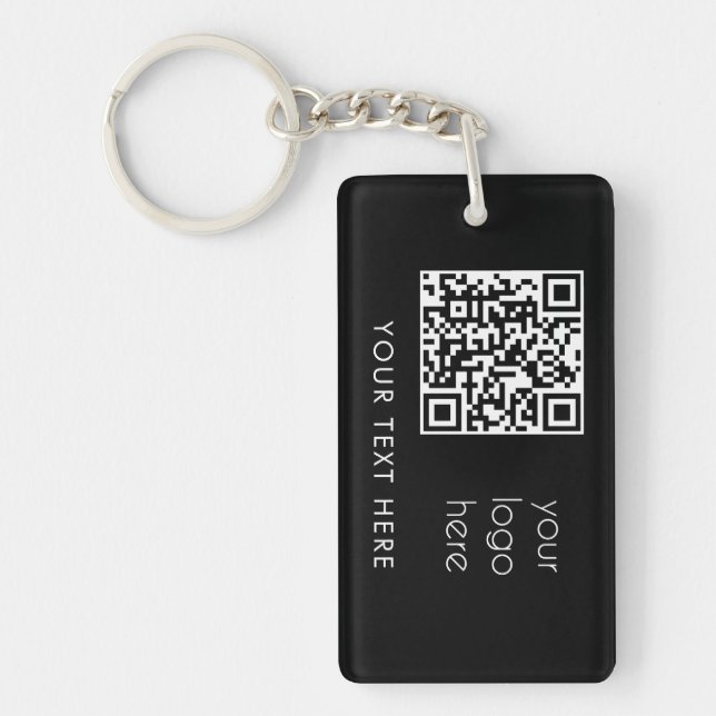 Professional Business Logo QR Code & Text Black Keychain (Front)