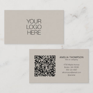 Professional Business Logo Soft Taupe QR Code Card