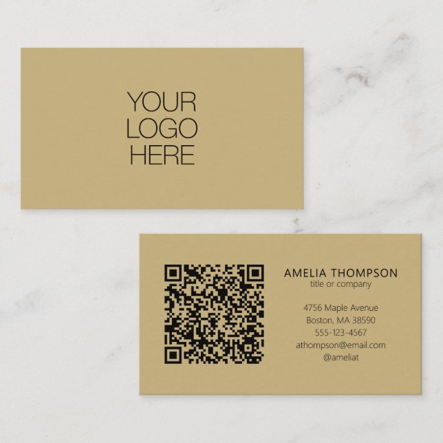 Professional Business Logo Tan Brown QR Code Card (Front/Back)