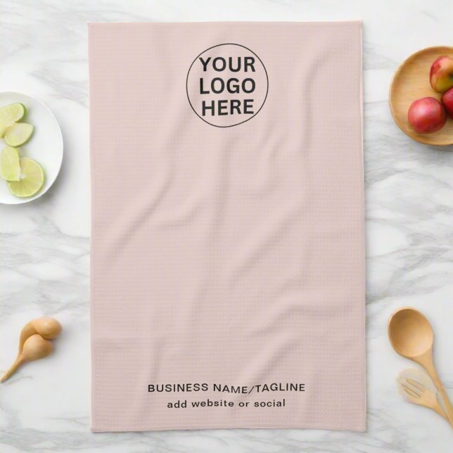 Professional Business Logo & Text Blush Pink Kitchen Towel (Creator Uploaded)