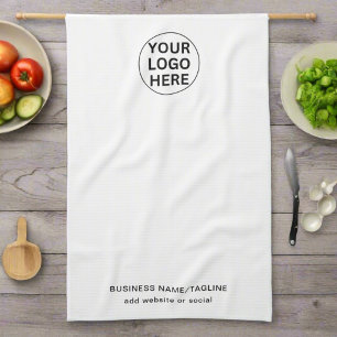 Professional Business Logo & Text Branded White  Kitchen Towel