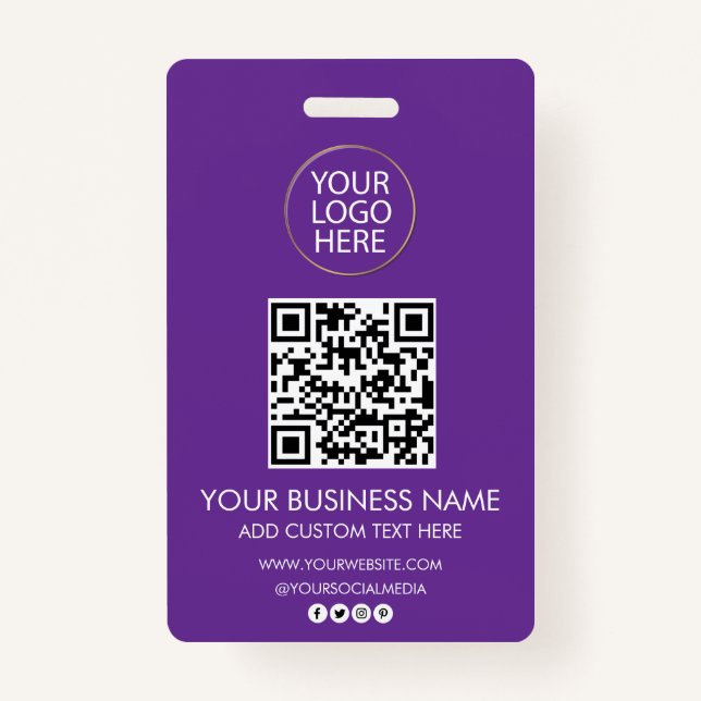 Professional Business Logo & Text Company QR Code  Badge (Front)