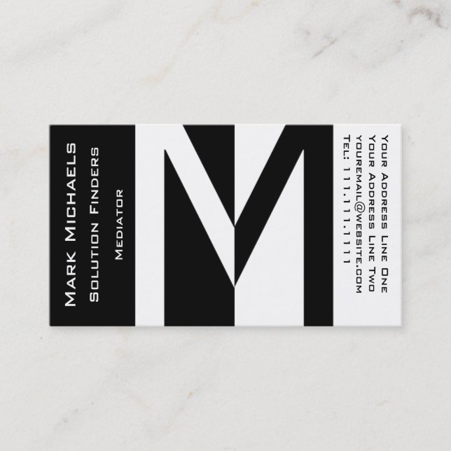 Professional Business M Monogram Black and White Business Card (Front)