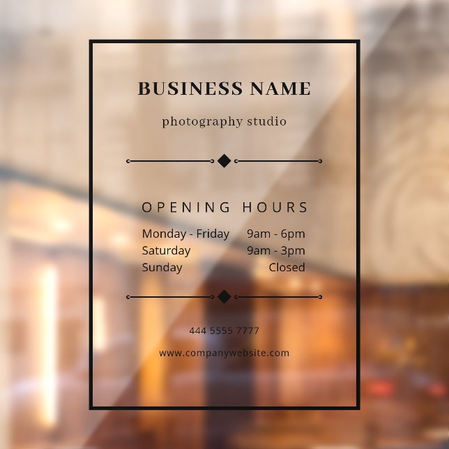 Professional Business Office Black Opening Hours Window Cling (Sheet 2)