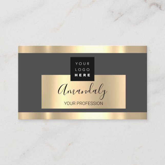 Professional Business Services Gold Logo VIP Grey Business Card (Front)