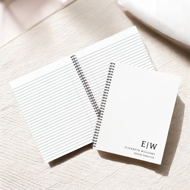 Professional Business White Monogram Initial Notebook (Creator Uploaded)