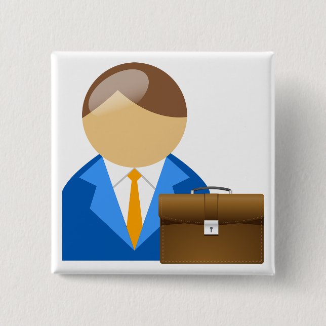 Professional Businessman Icon with Briefcase 2 Inch Square Button (Front)