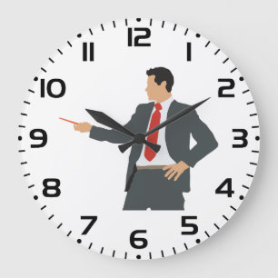 Professional Businessman in Suit with Pointer Large Clock