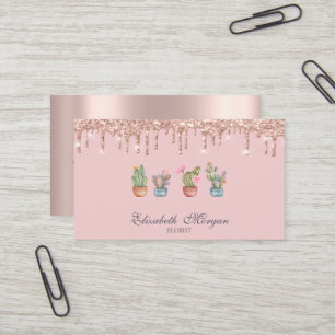 Professional Cactus Rose Gold Drips  Business Card