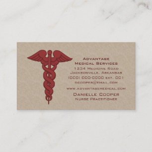 Professional Caduceus Business Card, Red Card
