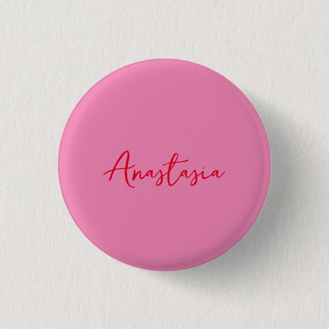 Professional calligraphy name custom pink 1 inch round button (Front)