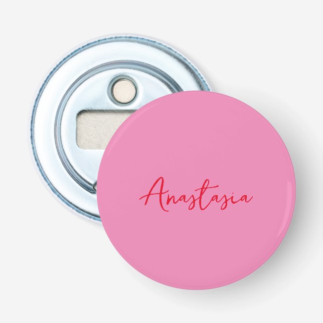 Professional calligraphy name custom pink bottle opener (Front)
