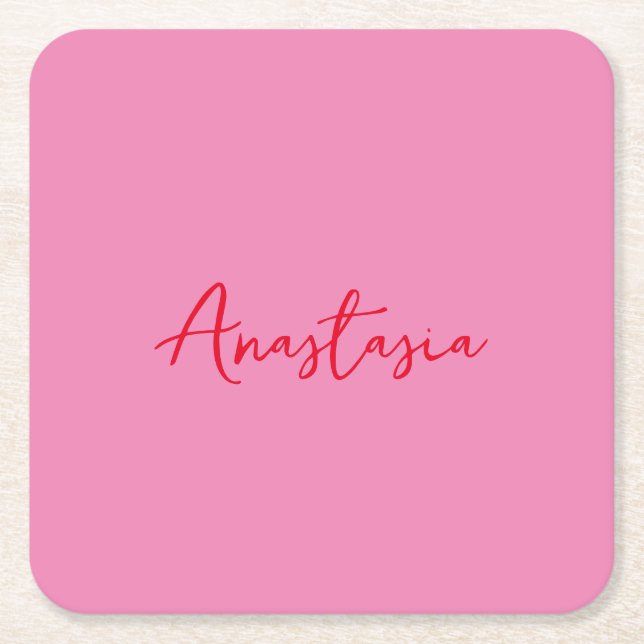 Professional calligraphy name custom pink square paper coaster (Front)