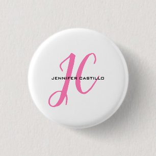 Professional Calligraphy Script Monogram Girly 1 Inch Round Button