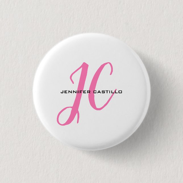 Professional Calligraphy Script Monogram Girly 1 Inch Round Button (Front)