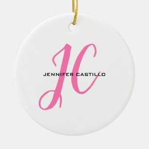 Professional Calligraphy Script Monogram Girly Ceramic Ornament