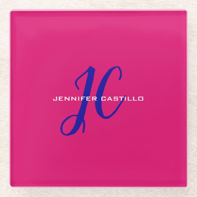 Professional Calligraphy Script Monogram Girly Glass Coaster (Front)