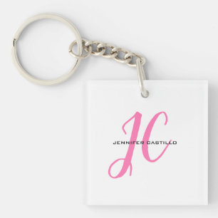 Professional Calligraphy Script Monogram Girly Keychain