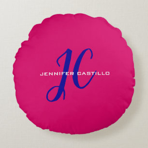 Professional Calligraphy Script Monogram Girly Round Pillow