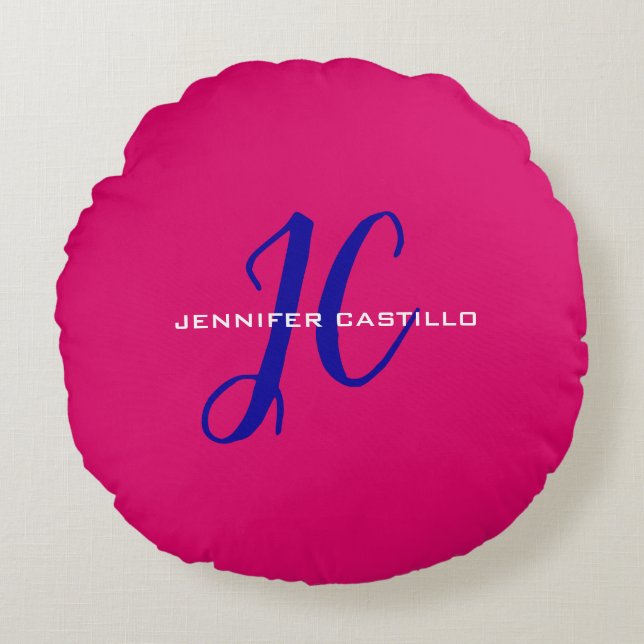 Professional Calligraphy Script Monogram Girly Round Pillow (Front)