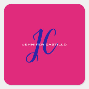 Professional Calligraphy Script Monogram Girly Square Sticker