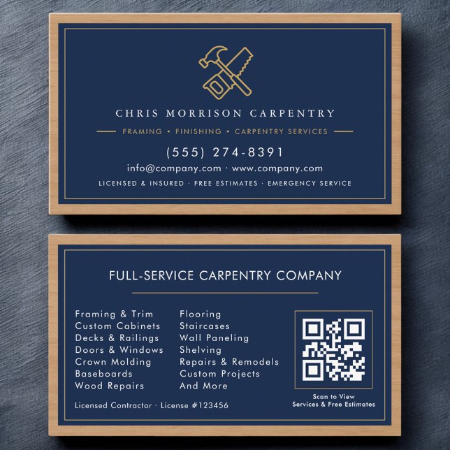 Professional Carpentry Services QR Code Business Card (Creator Uploaded)